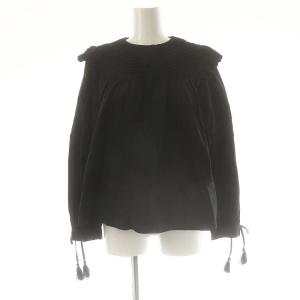 フリル ギャザー ブラウス プルオーバー 長袖 1 ブラック /DF OS