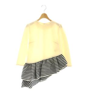 WOOL RUFFLED TEE トップス ニット カットソー ボーダー 38 アイボリー 黒 白 /CX