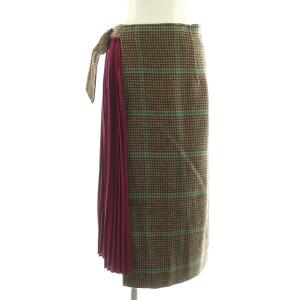 リバーウールプリーツスカート ラップ レイヤード チェック 38 ブラウン パープル /MY OS