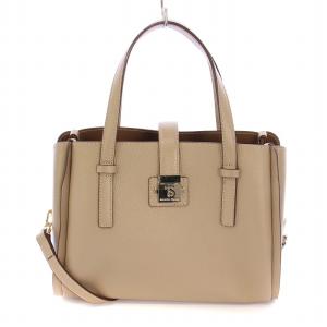 スクエア金具 シンプルハンドバッグ 2WAY ショルダーバッグ レザー 牛革 F ベージュ SA1720AW79164