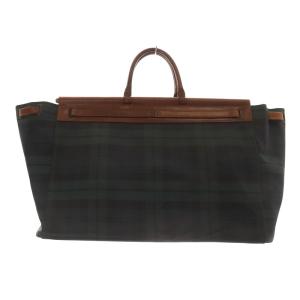 チェック レザー ボストンバッグ ハンドバッグ 緑 グリーン 茶色 ブラウン /SR27