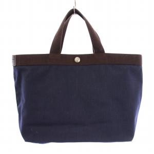 コーデュラスクエアトートB5サイズ M ハンドバッグ ナイロン バイカラー 切替 紺 ネイビー 茶 ブラウン