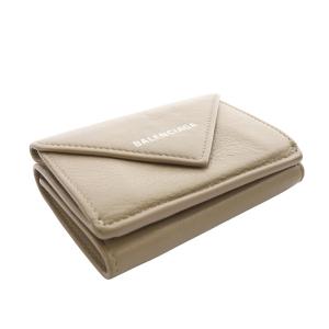 BALENCIAGA ペーパーミニウォレットミニ財布 ロゴ 三つ折り レザー べージュ 391446 /SR13 OH
