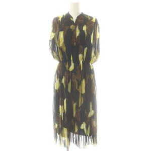 ポリエステルプリーツフラワープリントフレンチスリーブワンピ ロング シアー 34 マルチカラー /DO