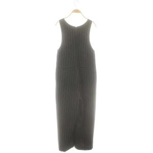 IENA 25SS ウーステッドツイル Uネックオールインワン ストライプ 36 紺 白 /MI OS