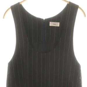 IENA 25SS ウーステッドツイル Uネックオールインワン ストライプ 36 紺 白 /MI OS