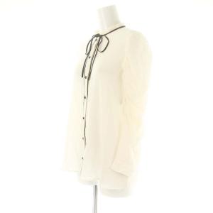 ANAYI 23SS ジョーゼット配色ブラウス シフォン 九分袖 36 オフホワイト /DF OS