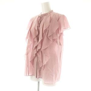 ANAYI ライトローンスタンドラッフルブラウス 半袖 38 ピンク /DF OS