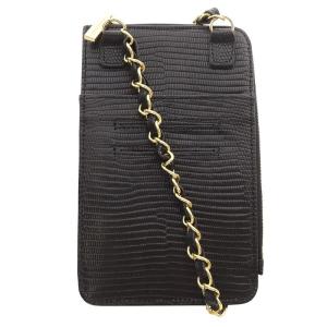 VIOLA d'ORO チェーンショルダー付き リザード調レザー スマートフォンポシェット 黒 ブラック /SR
