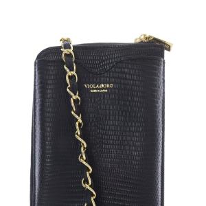 VIOLA d'ORO チェーンショルダー付き リザード調レザー スマートフォンポシェット 黒 ブラック /SR