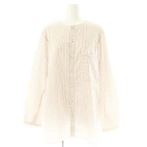 ポプリン先染めストライプブラウス 長袖 36 ピンクベージュ オフホワイト ネイビー 6494 /DO