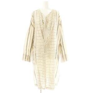 リネン先染めストライプコート 薄手 ロング 36 アイボリー ダークグレー 9000 /DO OS