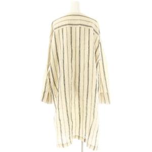 pas de calais リネン先染めストライプコート 薄手 ロング 36 アイボリー ダークグレー 9000 /DO OS