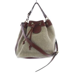 ジュート 巾着バッグ ショルダーバッグ ハンドバッグ 2way 切替 茶色 ブラウン べージュ /SR27
