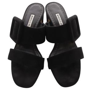 MANOLO BLAHNIK TITUBANEW バックル スエード サンダル 37 黒 ブラック /SR7