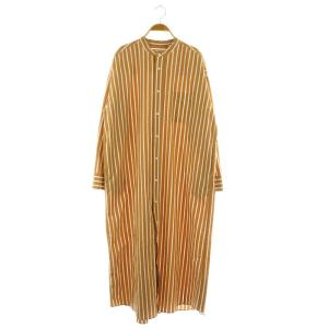23SS ストライプワッシャーシャツワンピース ロング マキシ丈 長袖 オーバーサイズ キャメル /MY