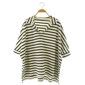 23SS デラヴェジャージー ポロプルオーバー ボーダー 七分袖 ドルマンスリーブ ネイビー /MY OS