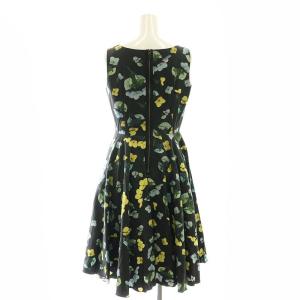 LANVIN en Bleu 花柄ノースリーブワンピース 膝丈 36 ブラック マルチカラー /DO OS