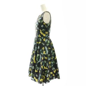 LANVIN en Bleu 花柄ノースリーブワンピース 膝丈 36 ブラック マルチカラー /DO OS