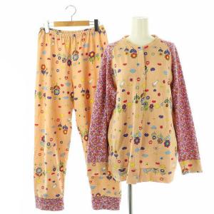セットアップ カットソー パンツ 総柄 パジャマ ルームウェア L オレンジベージュ マルチカラー /MI