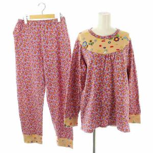 総柄 パジャマ ルームウェア セットアップ 上下 長袖 パンツ L 紫 パープル /AT OS