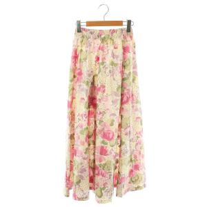 花柄 ロングスカート フレア S ピンク マルチカラー /MI OS