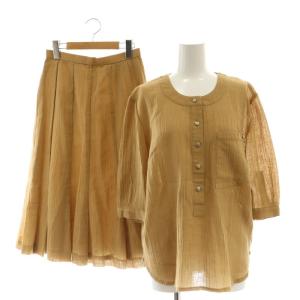 セットアップ 七分袖ブラウス フレアスカート リネン混 11 イエローベージュ /DO OS