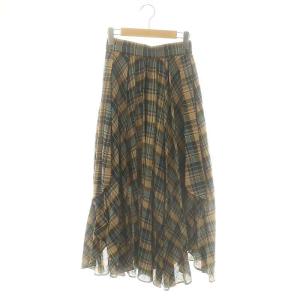 23AW ラメチェックフレアスカート ロング 36 ベージュ ブラウン /HK OS