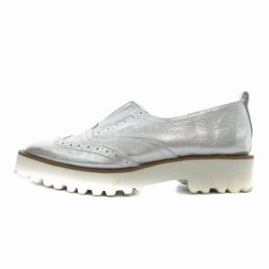 GINZA Kanematsu ローファー スリッポン ウイングチップ ボリュームソール 厚底 23.5cm シルバー色 230123