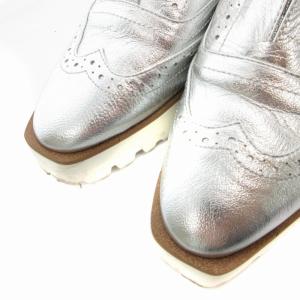 GINZA Kanematsu ローファー スリッポン ウイングチップ ボリュームソール 厚底 23.5cm シルバー色 230123