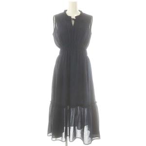 ブライト楊柳ノースリーブロングワンピース ティアード シアー 1 ネイビー /DO OS