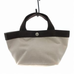 701C コーデュラ舟型トート ハンドバッグ コンパクト ロゴ グレー 茶 ブラウン /FT