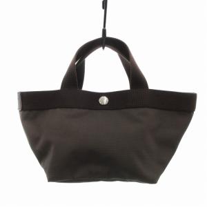 701C コーデュラ舟型トート ハンドバッグ ロゴ 切替 S 茶 ブラウン /FT