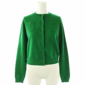 コットンカシミヤ クルーネックカーディガン ニット 長袖 XS グリーン /HK OS