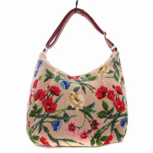 シュニール織 ハンドバッグ ワンショルダー 花柄 ピンクベージュ /FT