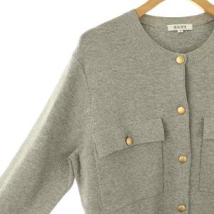 PLST メタルボタンクルーネックカーディガン ニット M グレー /ES OS