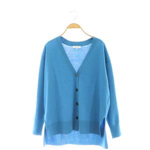 エクストラファインメリノウールブレンドVネックカーディガン S 青 ブルー /CX OS