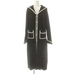 セーラーニットワンピース ミモレ ロング 長袖 1 黒 ブラック 白 ホワイト /AT OS