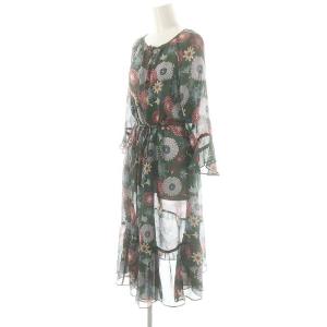 Jocomomola de Sybilla 総柄 シアー ロングカーディガン ベルト付き 緑 マルチカラー /MI OS