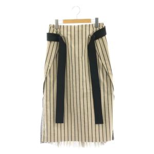 シャンブレーストライプスカート タイトスカート ロング 36 ベージュ ブラック /DF OS