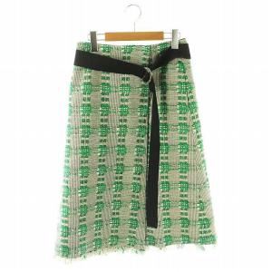 ツイード ラップスカート フレア ミモレ ロング 36 白 ホワイト 緑 グリーン /AT OS