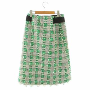 ADORE ツイード ラップスカート フレア ミモレ ロング 36 白 ホワイト 緑 グリーン /AT OS