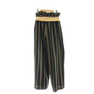 ADORE リボン ストライプ ワイドパンツ 36 黒 ブラック ベージュ /AT OS