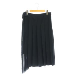 シアー 切替 プリーツスカート ロング ミモレ丈 38 ネイビー /DF OS