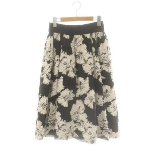 シアーフラワータックギャザースカート フレア 36 黒 オフホワイト /MI OS