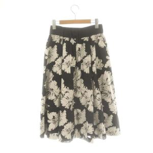 ADORE シアーフラワータックギャザースカート フレア 36 黒 オフホワイト /MI OS