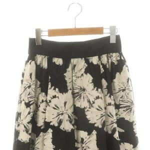 ADORE シアーフラワータックギャザースカート フレア 36 黒 オフホワイト /MI OS