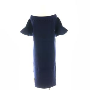 ADORE オフショルダー リブニット ワンピース ひざ丈 38 ネイビー /DF OS