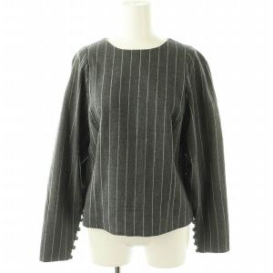 ADORE ウールストライプ ブラウス ハイウエストフレアースカートロング セットアップ 38 グレー /HK OS