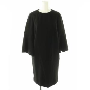ベルスリーブ ワンピース ミモレ ロング 長袖 36 黒 ブラック /AT OS
